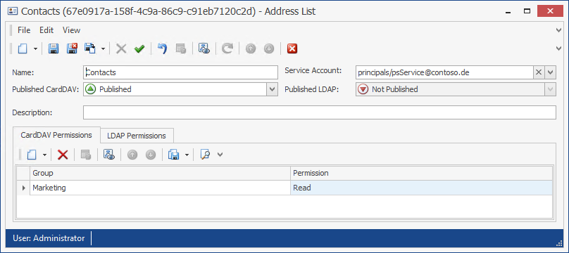 Configured PeopleSync address list