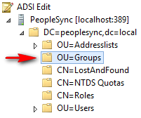 In the console tree, navigate to the Groups OU.