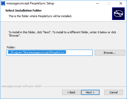 PeopleSync Backend installation folder selection