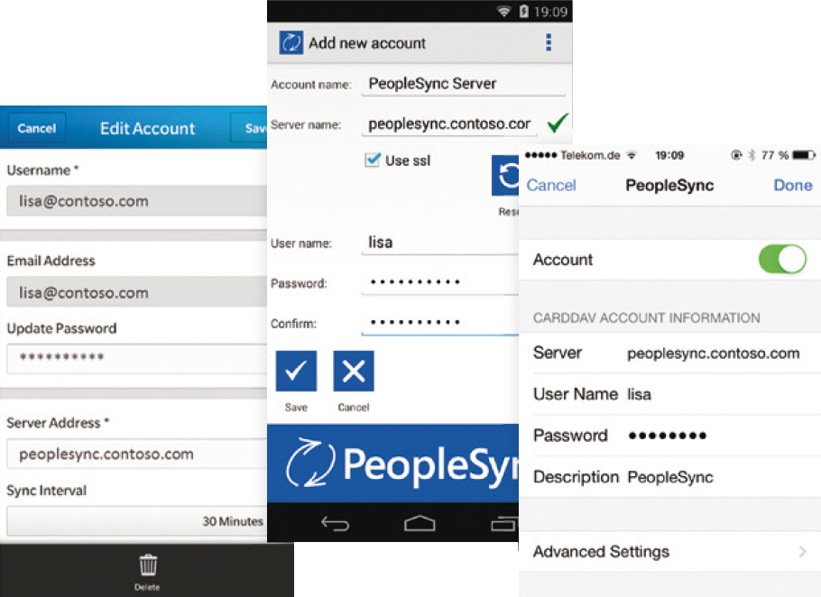 CardDAV clients in various smartphones