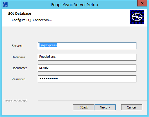 Frontend Server installer database connection
