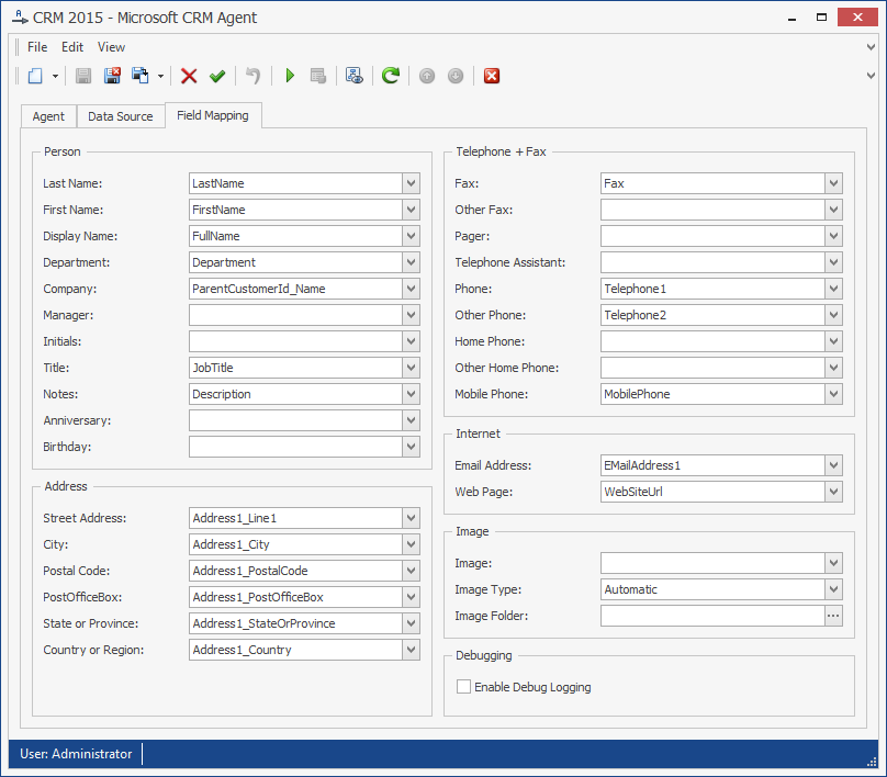 Microsoft CRM Agent Field Mapping