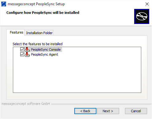 Choose which components to install. If you choose to install the PeopleSync Agent, the console will automatically be selected.