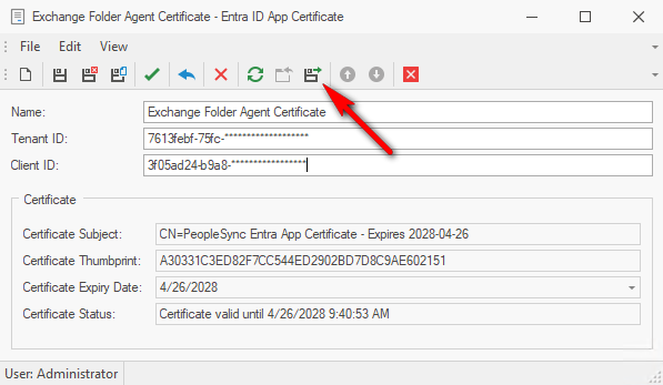 PeopleSync Entra ID App Certificate public key action