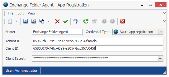 In the dialog, enter the tenant ID, client ID and client secret values from the app registration you created in azure Portal.
