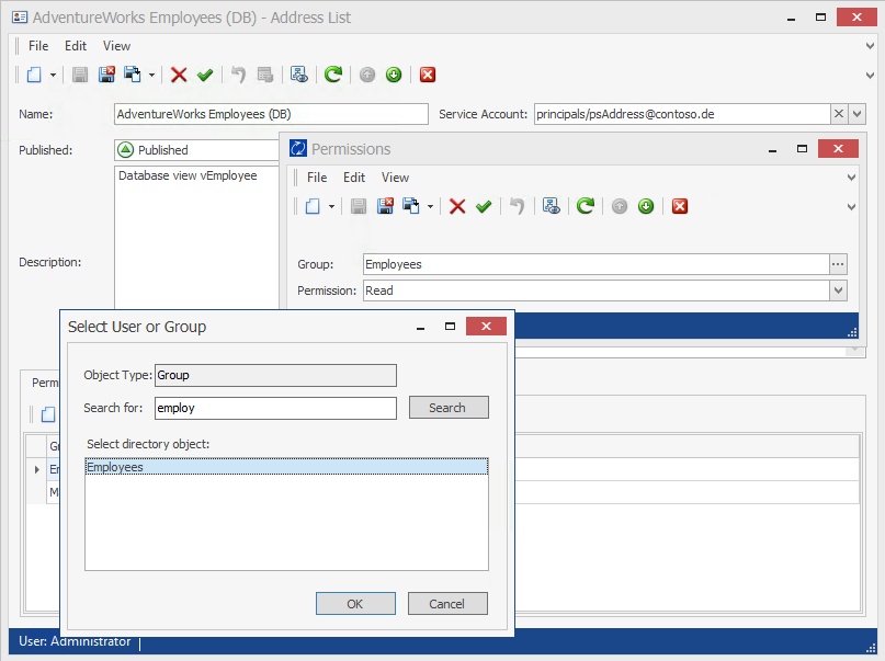 Selecting a Service Account from a directory service