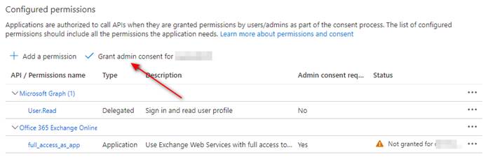 Grant administrator consent for the application permission
