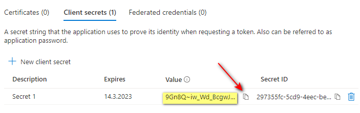 Microsoft Entra client secret value