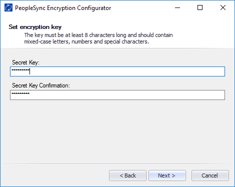 PeopleSync encryption key entry