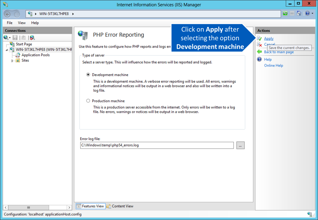 IIS Manager PHP Error Reporting