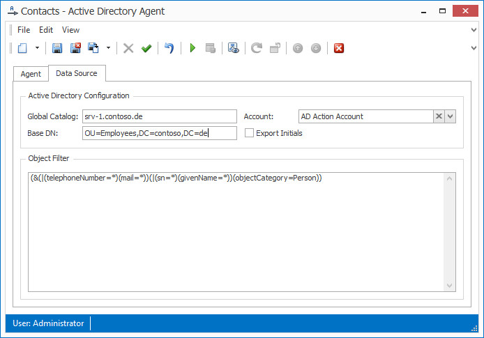 Active Directory Agent data source settings