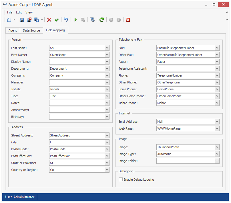 LDAP Agent field mapping
