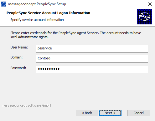 Backend installer service account credentials