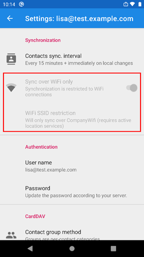PeopleSync managed WiFi synchronization settings