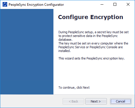 PeopleSync Encryption Configurator welcome screen