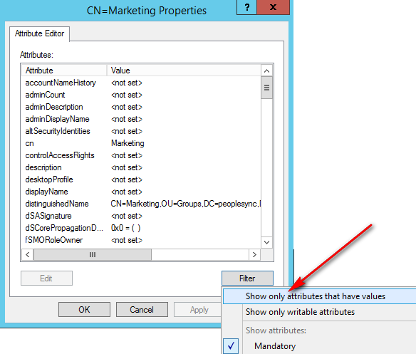 Click on Filter and deselect Show only attributes that have values.