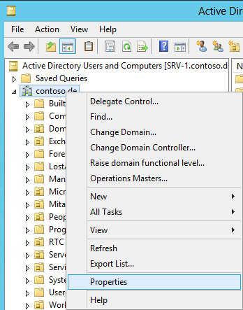 Right-click on the Domain and select Properties .